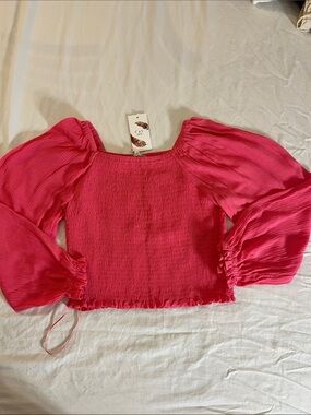 Girls' Hot Pink Smocked Puff-Sleeve Top